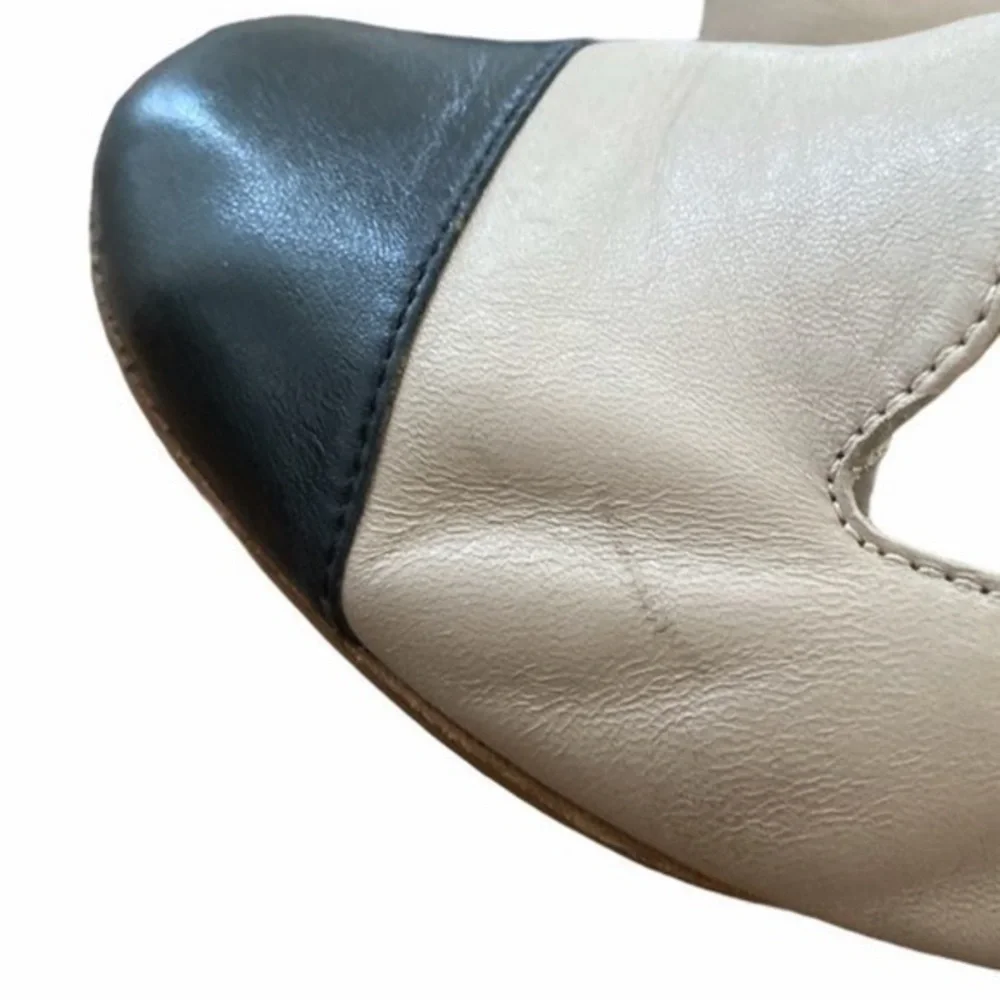 AGL Cap Toe Cream Taupe &‎ Black Smoking Flats Slip On Loafers - Picture 11 of 12